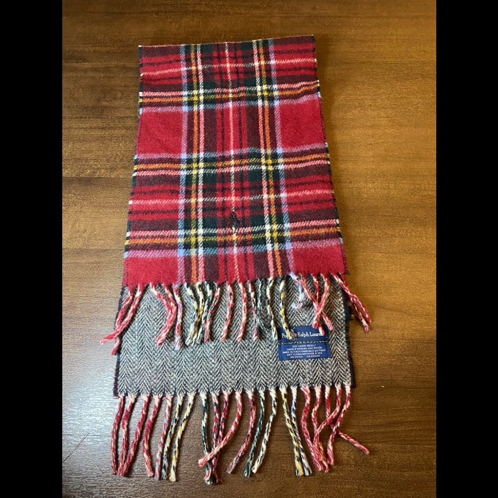 Polo Ralph Lauren Plaid/Gray Reversible Wool Scarf